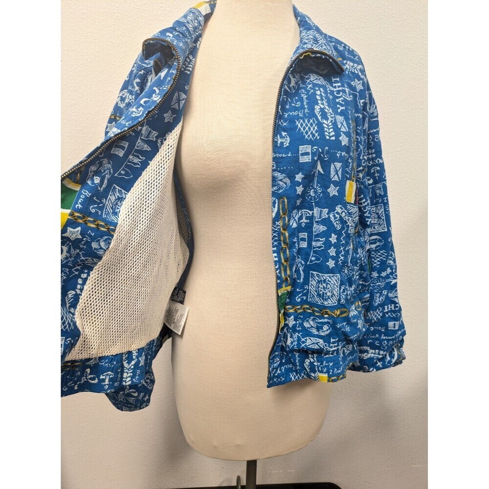 Vintage Lizsport 90s Y2k Blue Nautical Coastal Print Bomber Jacket sz M Retro - Picture 9 of 13